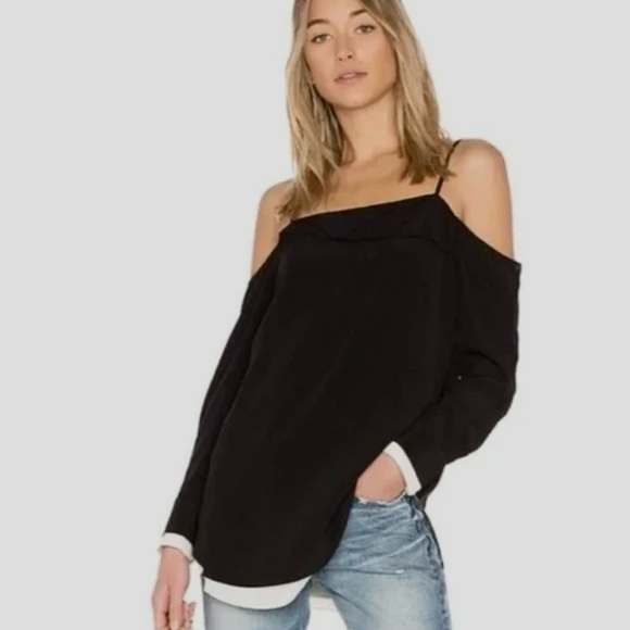 Rag & Bone SILK NWT $179 Cold Shoulder Long Sleeve Blouse Karley Shirt Tuedo - Picture 1 of 8